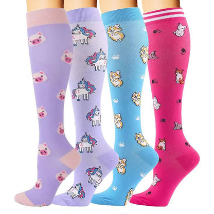 Kompressionsstrümpfe mit Schwein, Corgi, Fuchs und Einhorn (4 Paar) - image 1