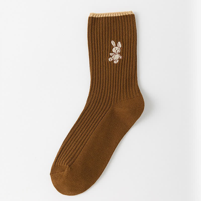 Viertelstrümpfe mit Kaninchenstickerei (5 Paar) - Kaffee - EU35-40 (US2-7) - image 6