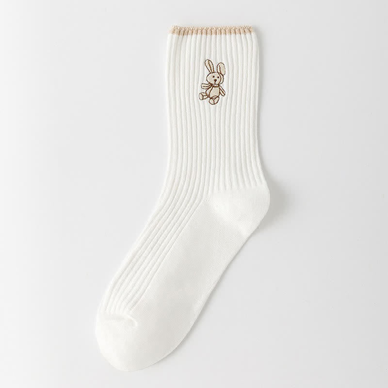 Viertelstrümpfe mit Kaninchenstickerei (5 Paar) - Weiß - EU35-40 (US2-7) - image 7
