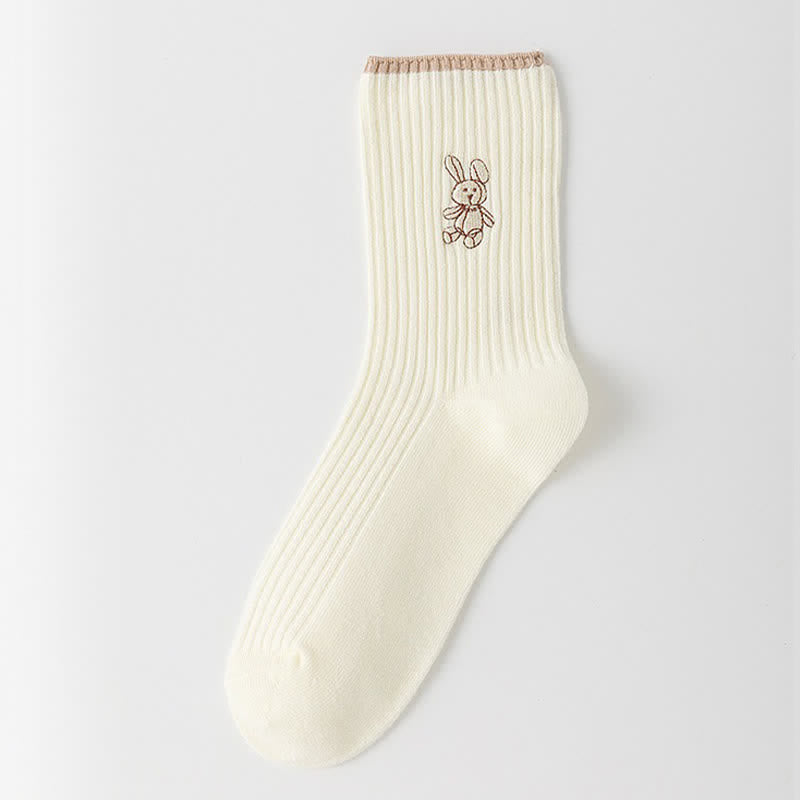 Viertelstrümpfe mit Kaninchenstickerei (5 Paar) - Beige - EU35-40 (US2-7) - image 4