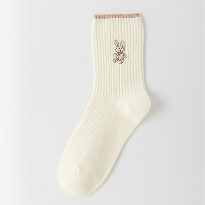 Viertelstrümpfe mit Kaninchenstickerei (5 Paar) - Beige - EU35-40 (US2-7) - image 4