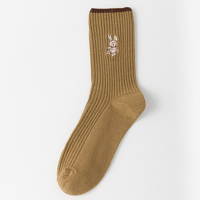 Viertelstrümpfe mit Kaninchenstickerei (5 Paar) - Khaki - EU35-40 (US2-7) - image 8