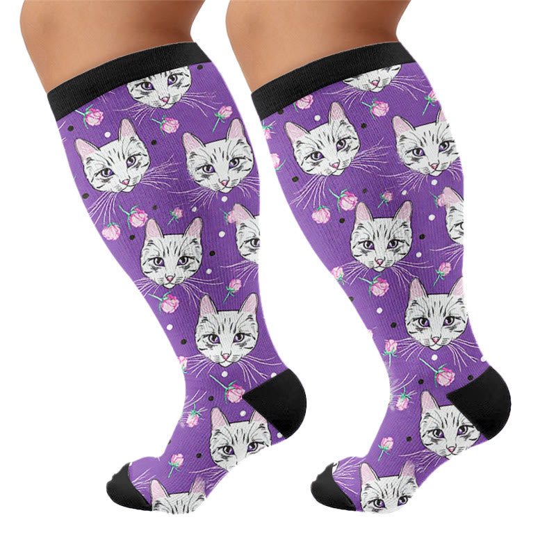 Moonlight Cat Kompressionsstrümpfe in Übergröße - Lila - 4XL - image 6