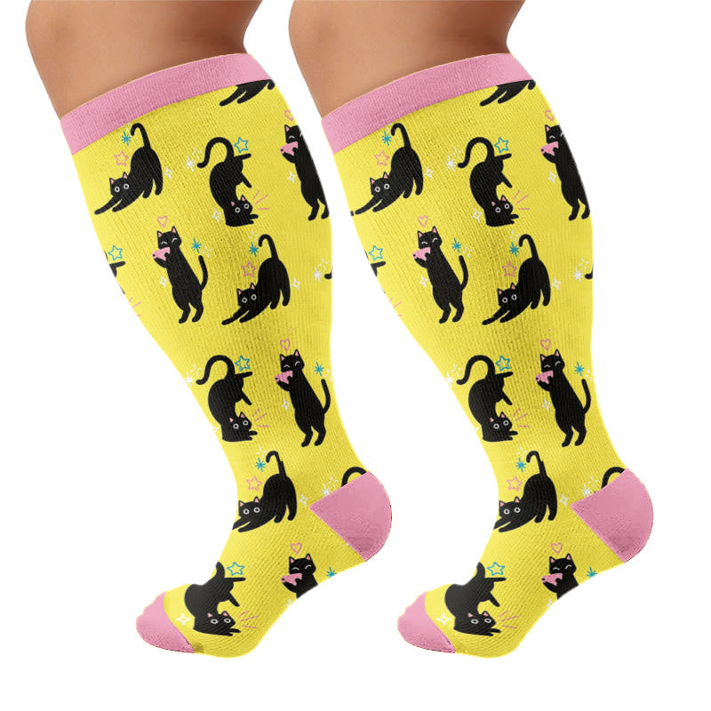 Niedliche Katzen-Kompressionsstrümpfe in Übergröße - Gelb - 4XL - image 7