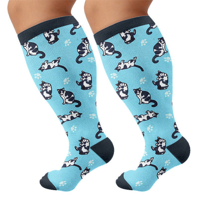 Niedliche Katzen-Kompressionsstrümpfe in Übergröße - Blau - 4XL - image 5