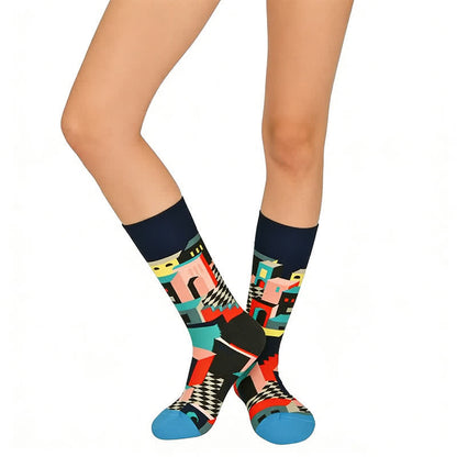 Bunte, geometrische Baumwoll-Viertelsocken - Schwarz - EU36-43(3-10) - image 0