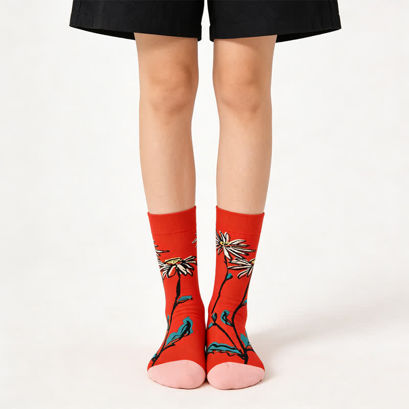 Rote Gänseblümchen-Baumwoll-Viertelsocken - Rot - EU36-43 (US3-9) - image 0