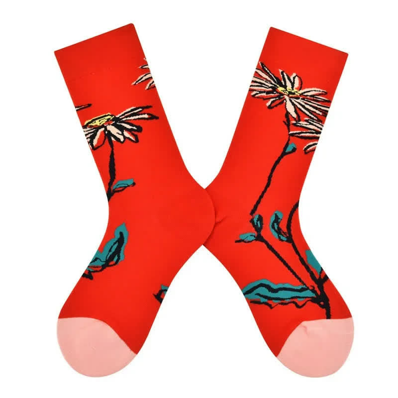 Rote Gänseblümchen-Baumwoll-Viertelsocken - image 1