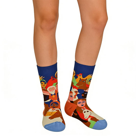 Künstlerische Collage Baumwoll-Viertelsocken - Blau - EU36-40 (US3-9) - image 0