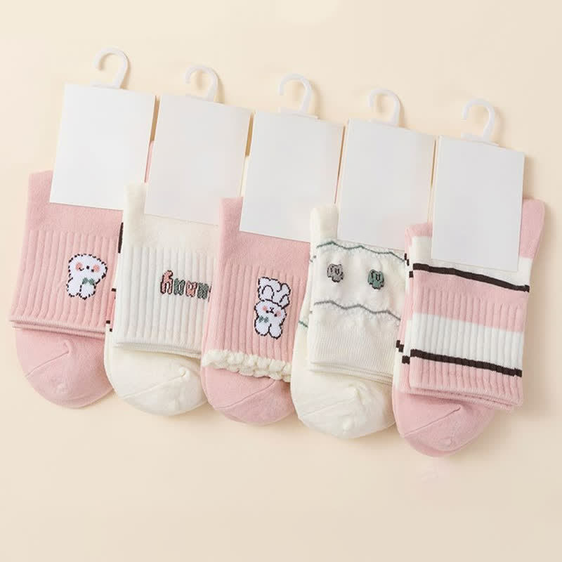 Ostersocken aus Baumwolle mit rosa Hasenmotiv (5 Paar) - image 1