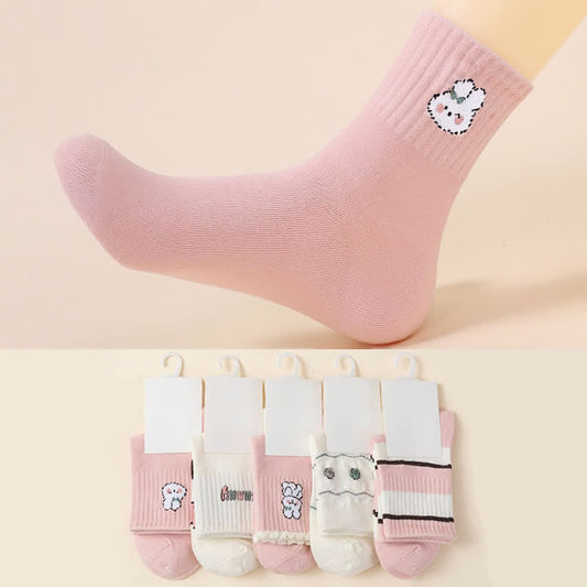 Ostersocken aus Baumwolle mit rosa Hasenmotiv (5 Paar) - Mehrfarbig - EU35-40 (US2-7) - image 0
