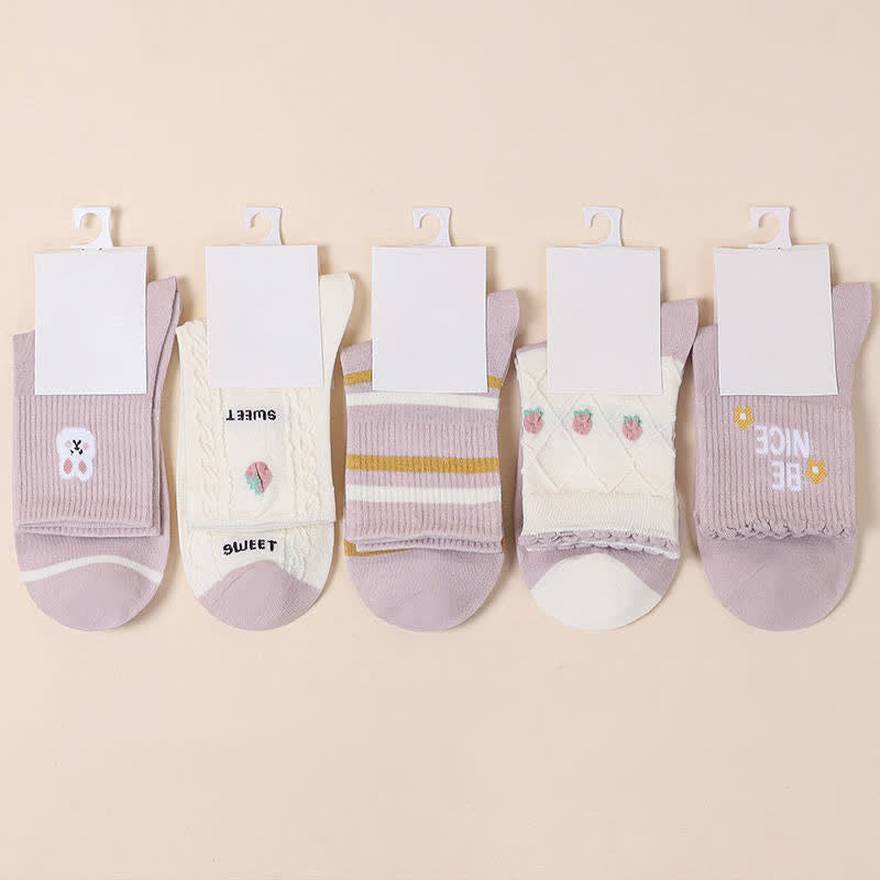 Oster-Socken aus Baumwolle mit lila Hasenmotiv (5 Paar) - image 1