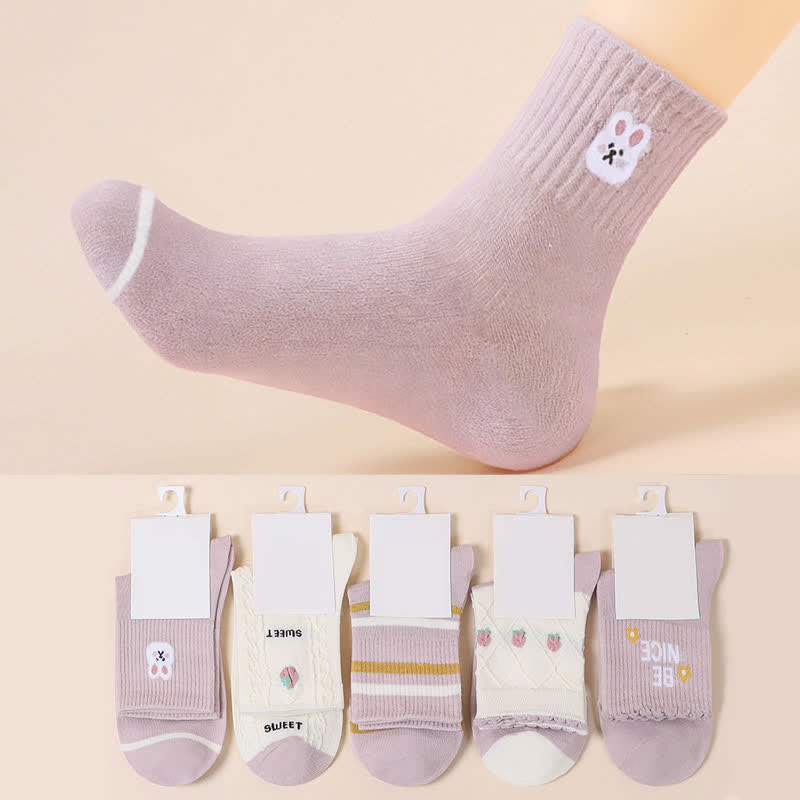 Oster-Socken aus Baumwolle mit lila Hasenmotiv (5 Paar) - Mehrfarbig - EU35-40 (US2-7) - image 0