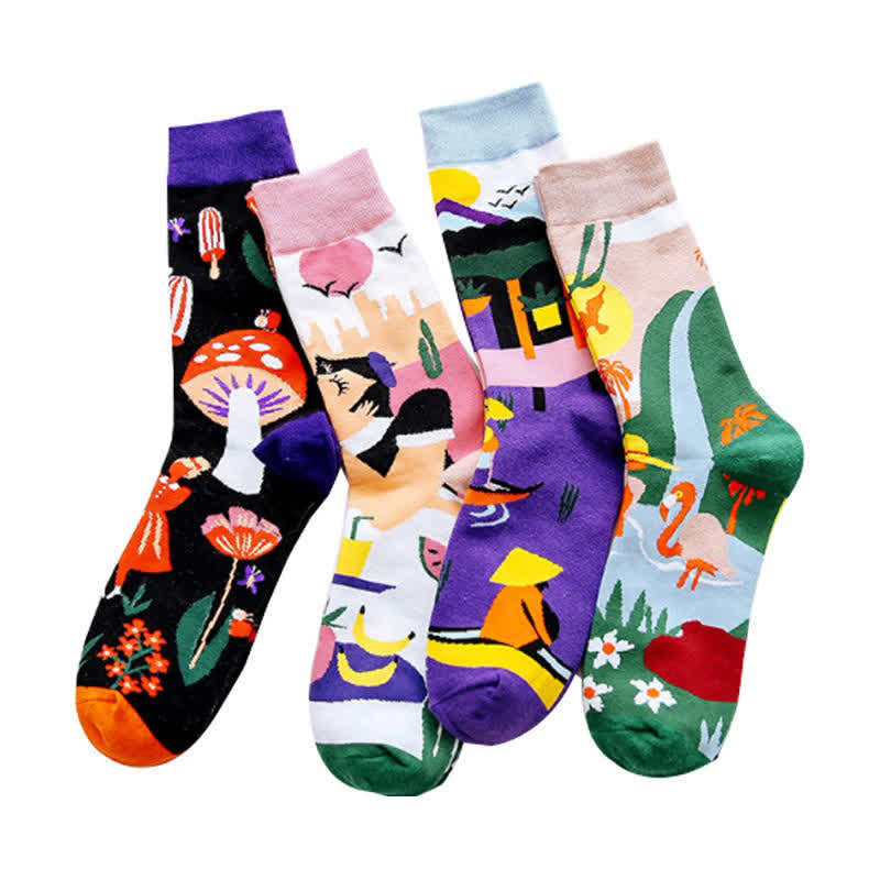 Viertelsocken mit Cartoon-Print (4 Paar) - image 1