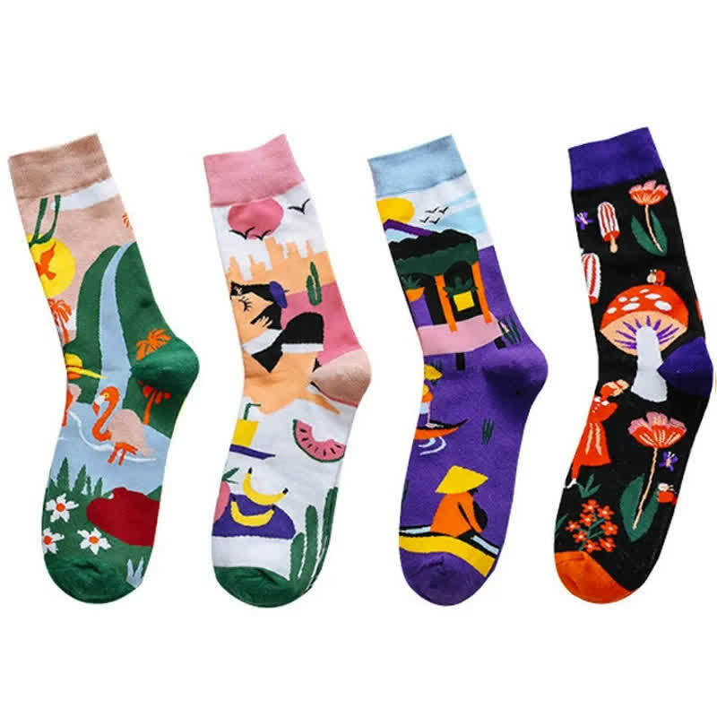 Viertelsocken mit Cartoon-Print (4 Paar) - image 2
