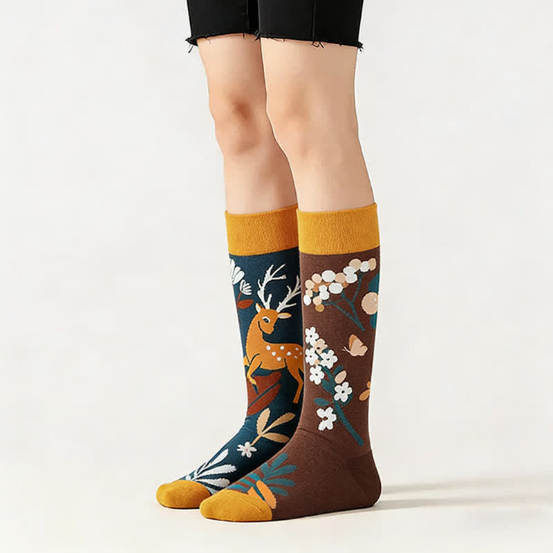 Viertel-Socken mit Hirschblumenmuster - Braun - EU36-43 (US3-10) - image 0