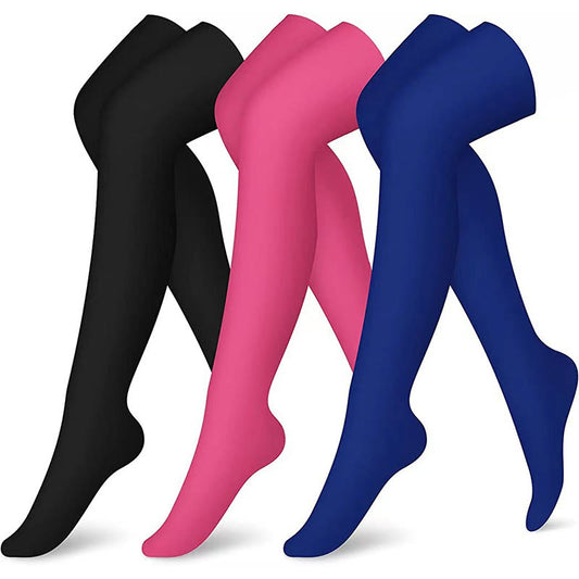 Oberschenkelhohe Kompressionsstrümpfe in Rosa, Marineblau und Schwarz (3 Paar) - Mehrfarbig - S/M - image 0