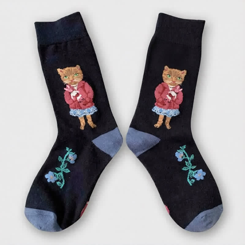 Niedliche Katzenblumen-Socken (3 Paar) - image 5