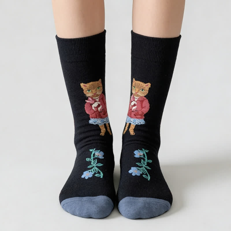 Niedliche Katzenblumen-Socken (3 Paar) - image 2