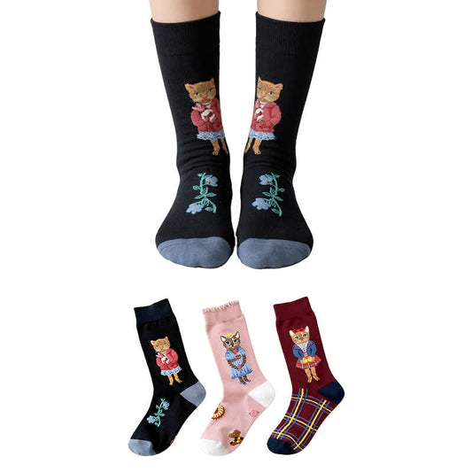 Niedliche Katzenblumen-Socken (3 Paar) - Mehrfarbig - EU36-40 (US3-7) - image 0