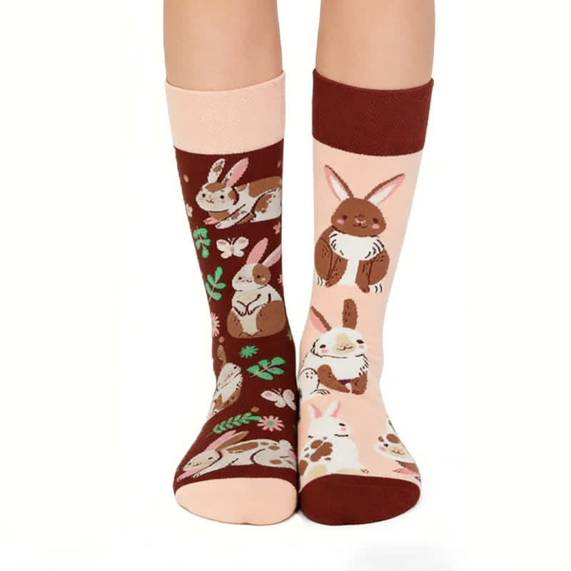 Niedliche Socken mit Blumenmuster und Kaninchenmotiv - Rosa - EU36-43 (US3-9) - image 0