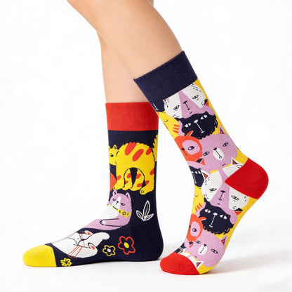 Lustige Katzen-Cartoon-Socken - Lila - EU36-43 (US3-9) - image 0