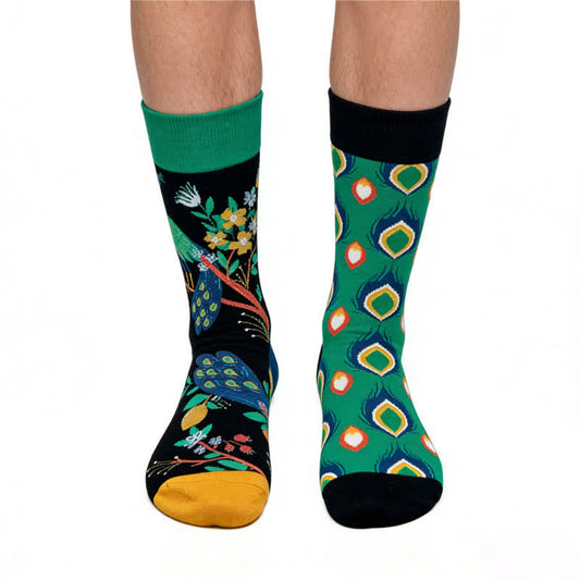 Blumen-Pfauen-Viertel-Socken - Grün - EU36-43 (US3-9) - image 0