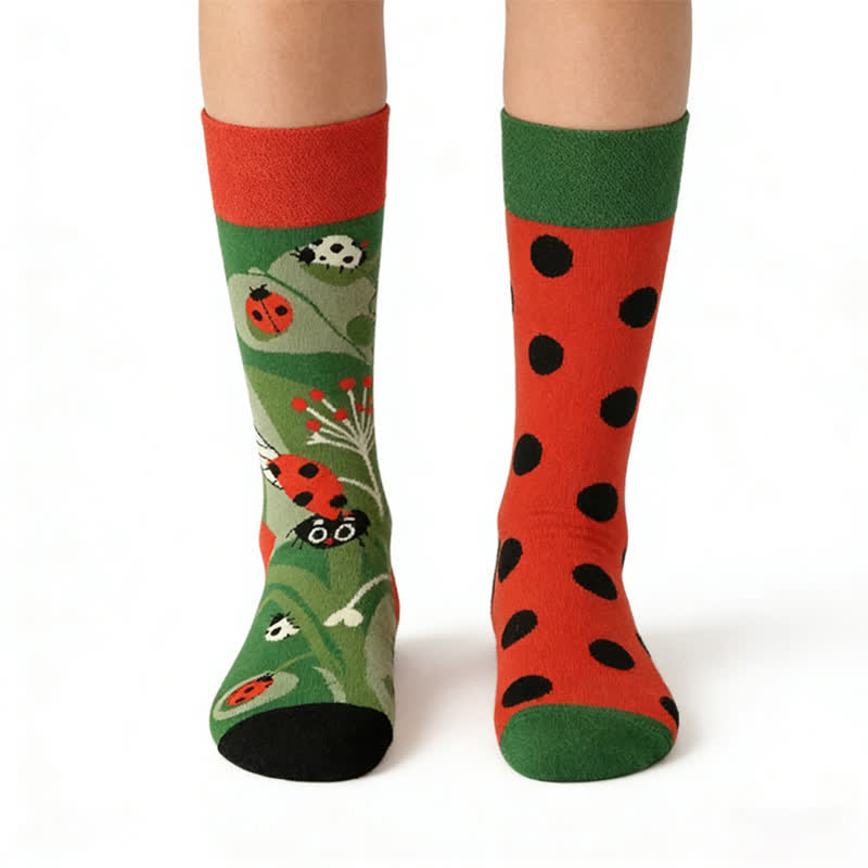 Viertelsocken mit Marienkäfer-Punkten - Grün - EU36-43 (US3-9) - image 0