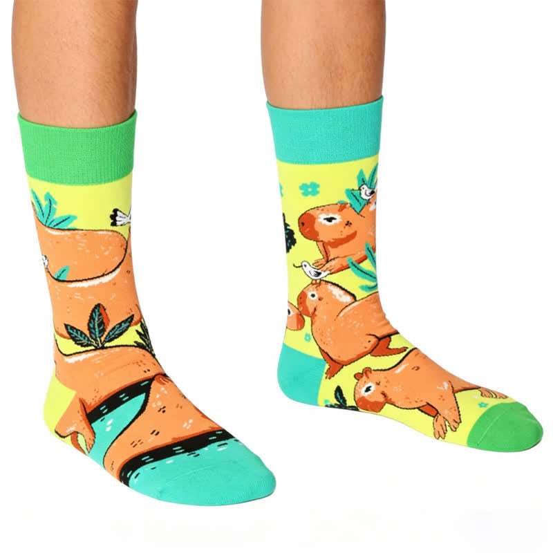 Viertelsocken mit Capybara-Print - Grün - EU36-43 (US3-9) - image 0