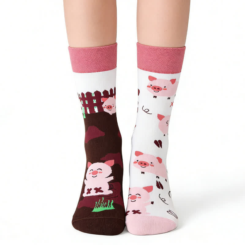 Niedliche Socken mit Schweinchenviertel-Motiv - Rosa - EU36-43 (US3-9) - image 0