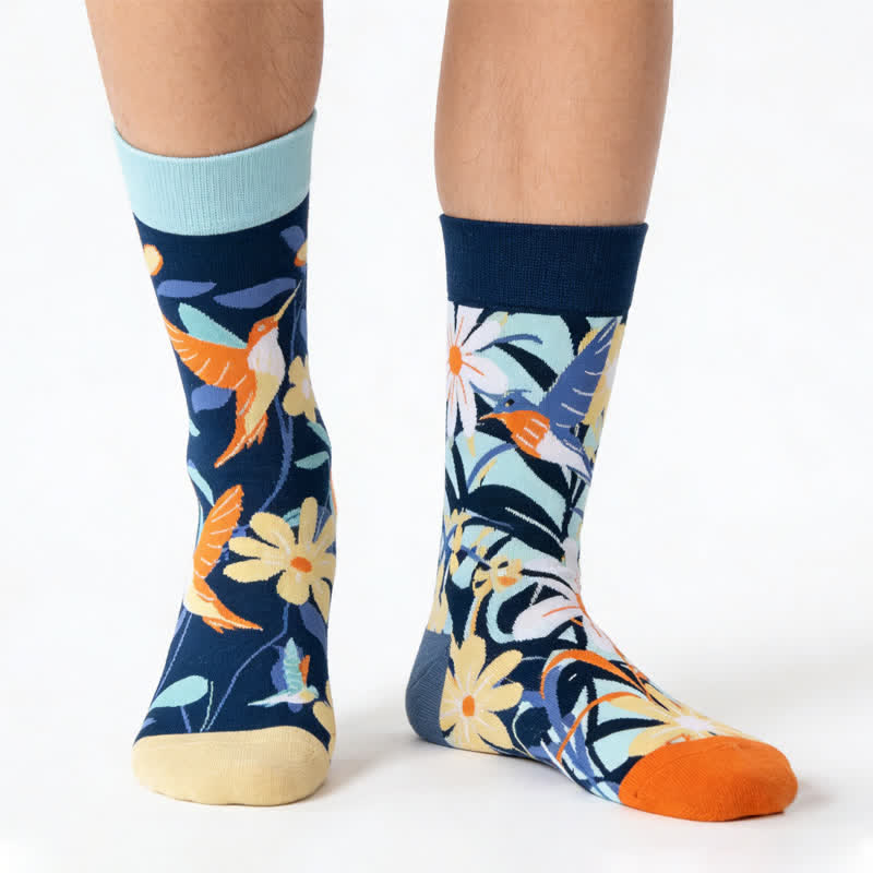Viertelsocken mit Blumen-Kolibri-Muster - image 0