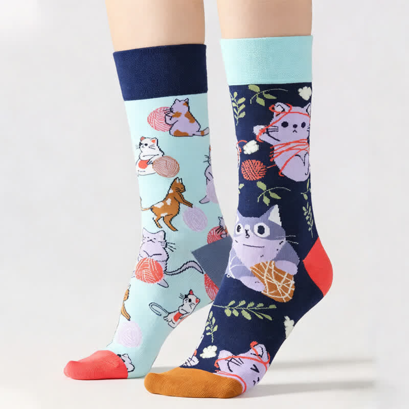 Cartoon-Katzen-Socken - Blau - EU36-43 (US3-9) - image 0