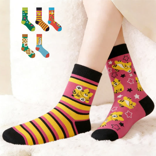 Bunte, gestreifte Viertelsocken mit Cartoon-Motiven (5 Paar) - Mehrfarbig - EU38-43 (US5-9) - image 0