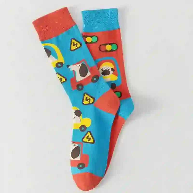 Bunte, gestreifte Viertelsocken mit Cartoon-Motiven (5 Paar) - image 1