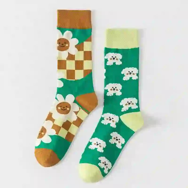 Bunte, gestreifte Viertelsocken mit Cartoon-Motiven (5 Paar) - image 2
