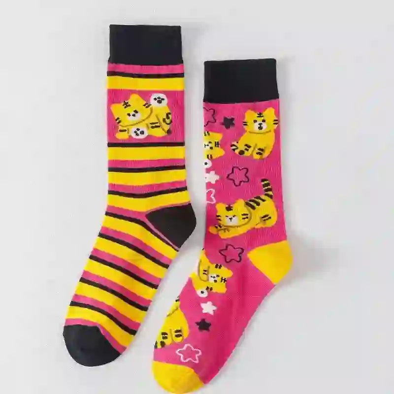 Bunte, gestreifte Viertelsocken mit Cartoon-Motiven (5 Paar) - image 4