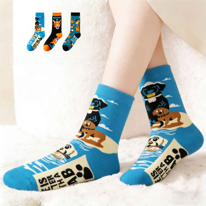 Viertelsocken mit lustigen Tiermustern (3 Paar) - Mehrfarbig - EU38-45 (US5-11) - image 0
