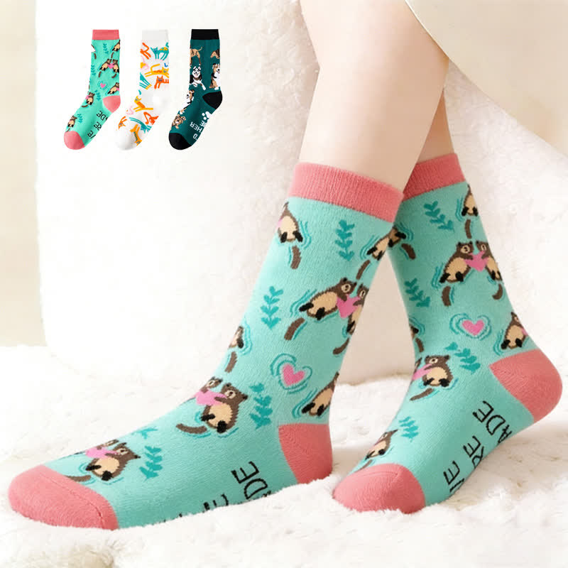 Niedliche Socken mit Cartoon-Tiermotiven (3 Paar) - Mehrfarbig - EU38-45(5-11) - image 0