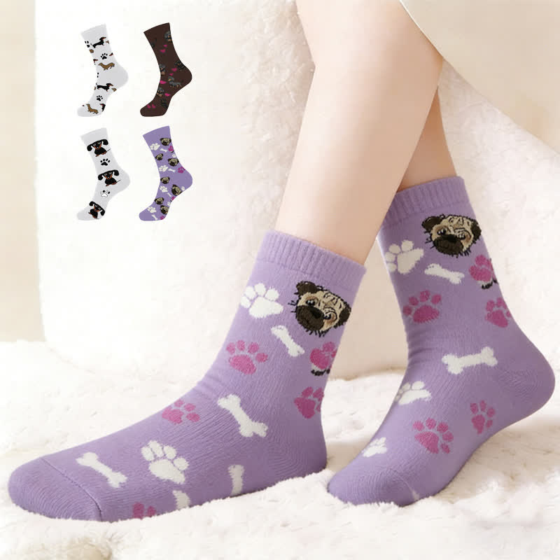 Viertelsocken mit niedlichem Hundemotiv (4 Paar) - Mehrfarbig - EU36-43 (US3-9) - image 0