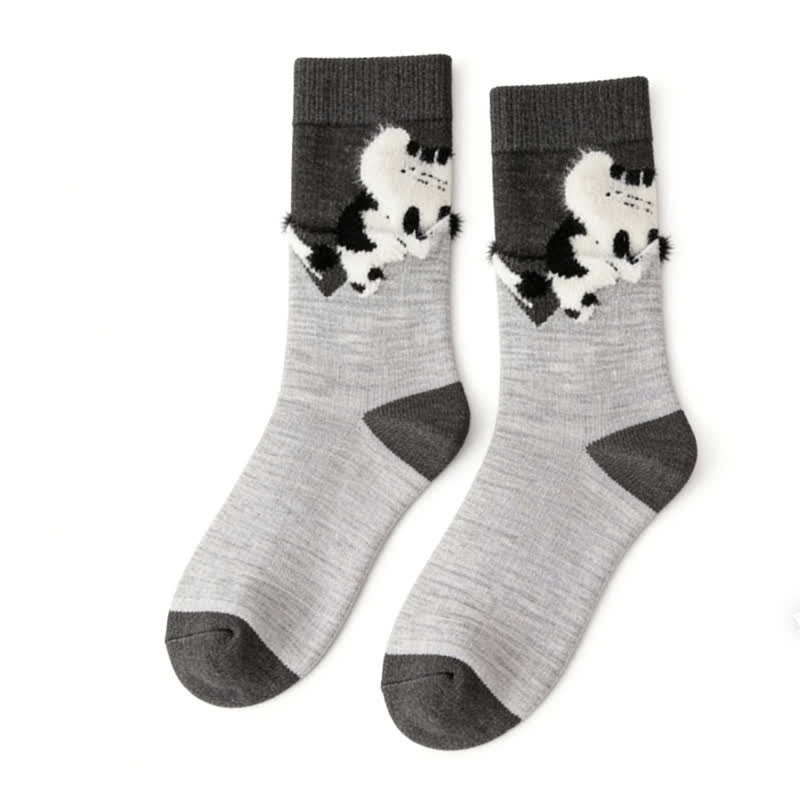 Kuschelige Plüschkatzen-Socken (4 Paar) - Hellgrau - EU35-40 (US2-7) - image 6