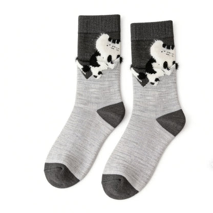 Kuschelige Plüschkatzen-Socken (4 Paar) - Hellgrau - EU35-40 (US2-7) - image 6