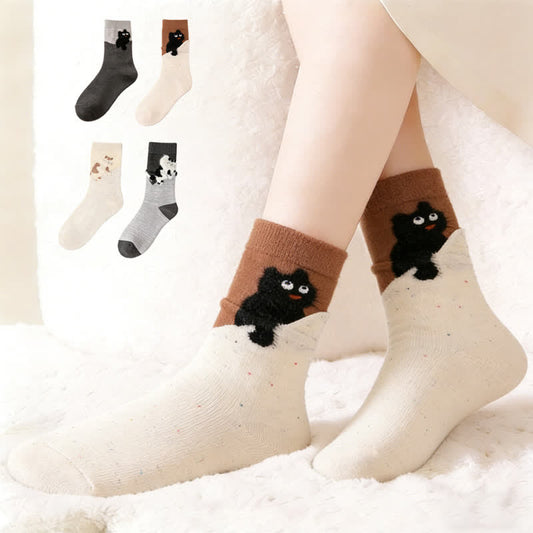 Kuschelige Plüschkatzen-Socken (4 Paar) - Mehrfarbig - EU35-40 (US2-7) - image 0
