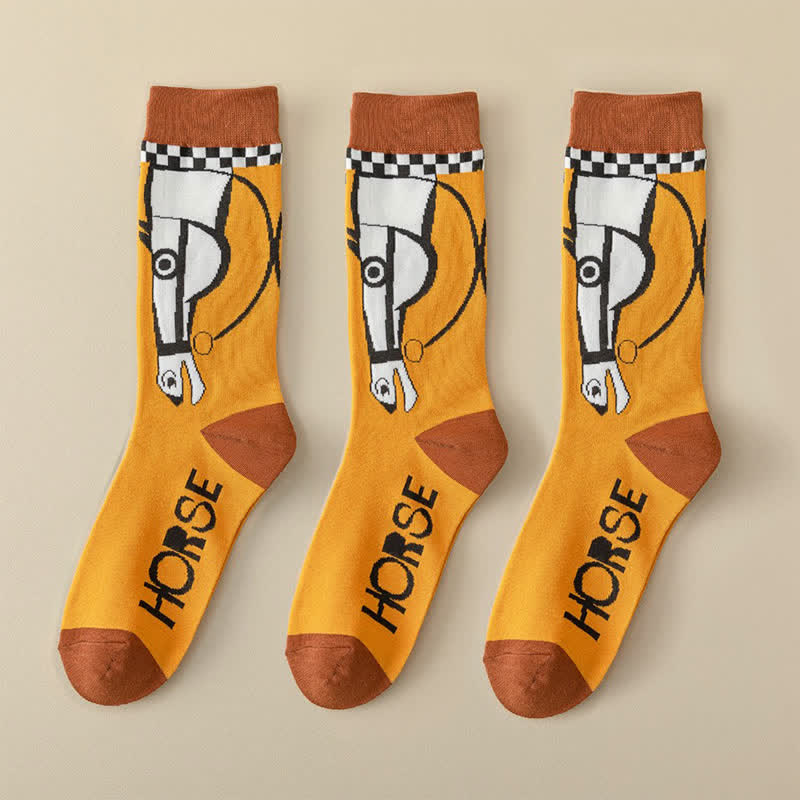 Socken mit Cartoon-Pferdemotiv (3 Paar) - Orange - EU35-40 (US1-7) - image 8