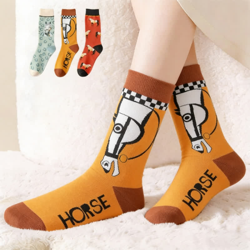 Socken mit Cartoon-Pferdemotiv (3 Paar) - Mehrfarbig - EU35-40 (US1-7) - image 0