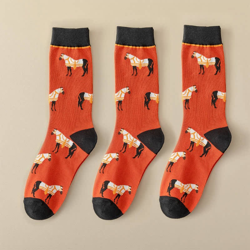 Socken mit Cartoon-Pferdemotiv (3 Paar) - Rot - EU35-40 (US1-7) - image 9