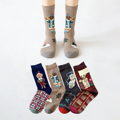 Retro-Socken mit niedlichem Hundemotiv (4 Paar) - Mehrfarbig - EU36-40 (US3-7) - image 0