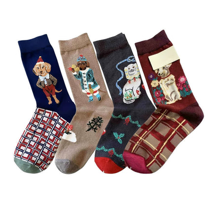 Retro-Socken mit niedlichem Hundemotiv (4 Paar) - image 1