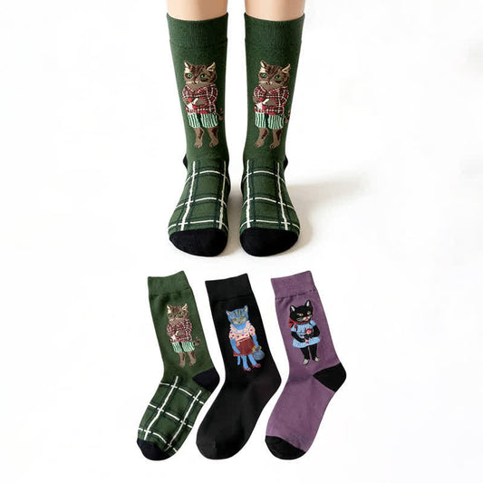 Retro-Cartoon-Katzensocken (3 Paar) - Mehrfarbig - EU36-40 (US3-7) - image 0