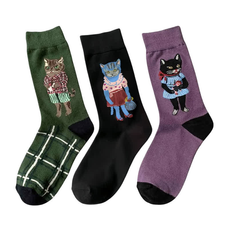 Retro-Cartoon-Katzensocken (3 Paar) - image 1