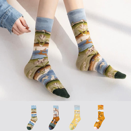 Viertelsocken mit verspieltem Malmuster (4 Paar) - Mehrfarbig - EU35-43 (US2-9) - image 0